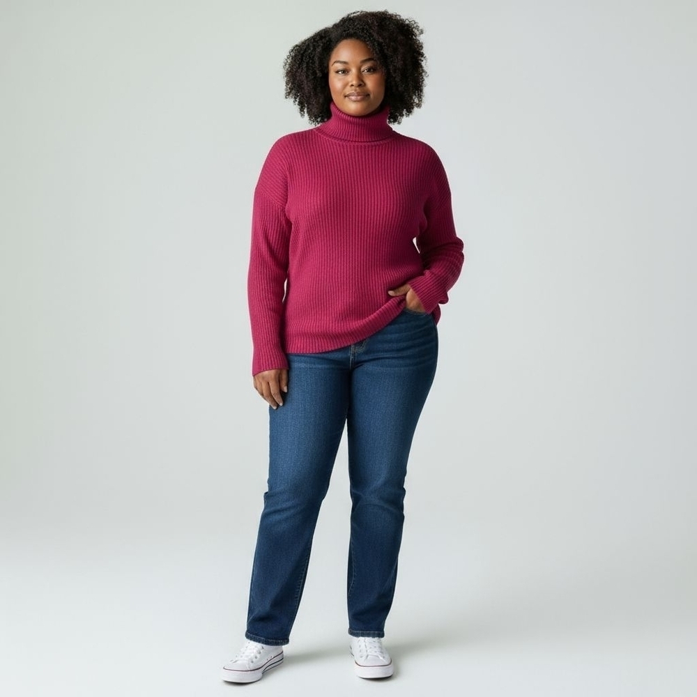 Chico's Red Ribbed Turtleneck Sweater (3)
